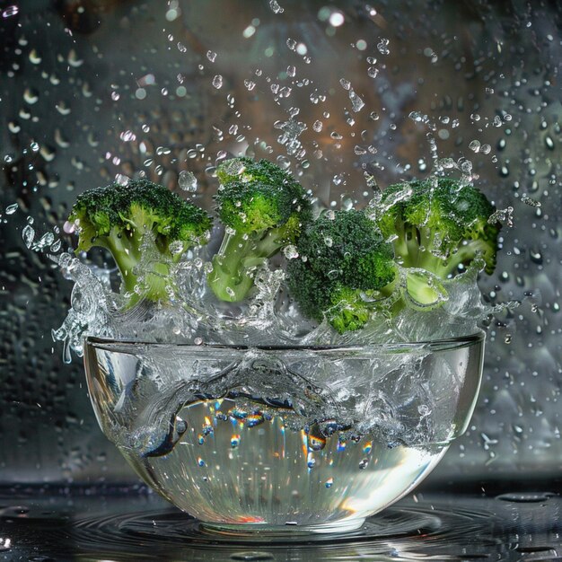 Photo un bol de brocoli avec des cubes de glace dedans