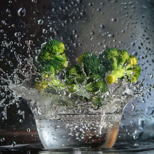 Photo un bol de brocoli avec de l'eau qui s'y éclabousse