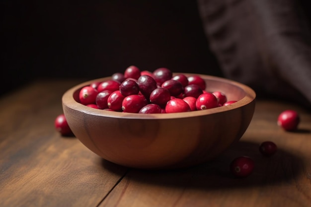 Un bol de canneberges sur une table