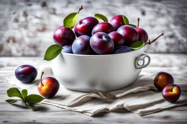 Photo un bol de cerises avec un bol blanc de fruits dedans