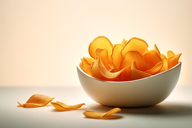 Photo un bol de chips orange et jaune avec le mot mangue dessus