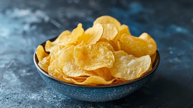 Un bol de chips de pommes de terre sur une table Snack nourriture Appétit de fête Crunch Confort salé