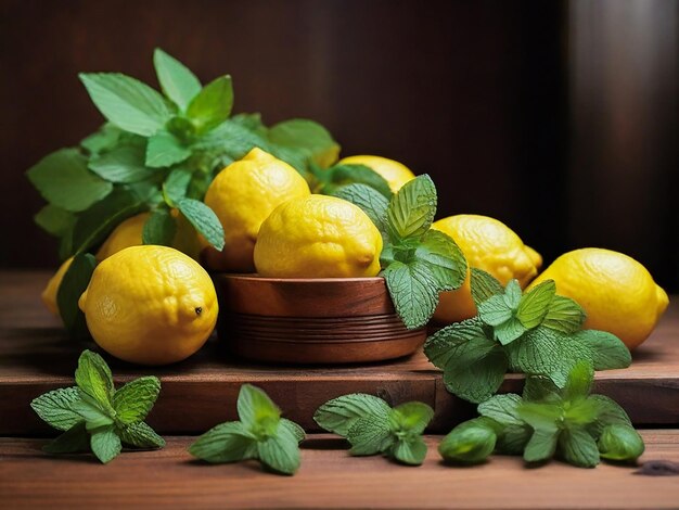 un bol de citrons avec des feuilles et un petit visage dessus