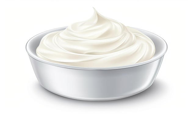 Un bol de crème fouettée sur un fond blanc