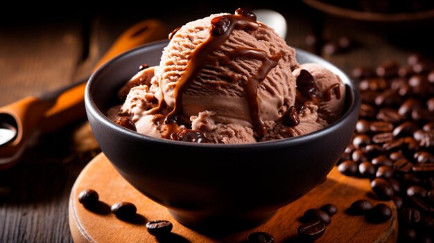 Photo un bol de crème glacée au chocolat