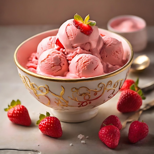 Un bol de crème glacée aux fraises tentant