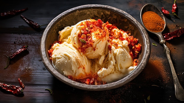 un bol de crème glacée avec un bol de glace.