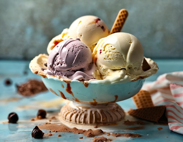 un bol de crème glacée avec de la crême glacée dedans