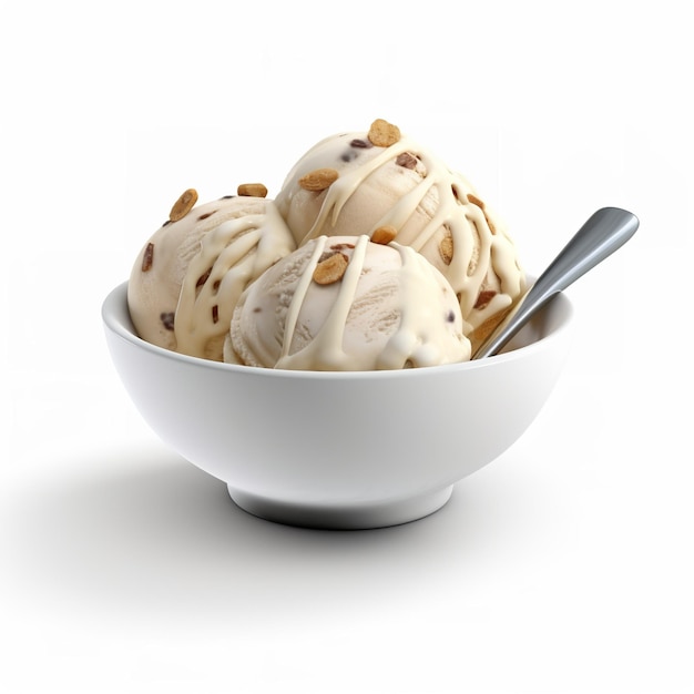 Un bol de crème glacée avec une cuillère dedans et un bol de noix dessus.
