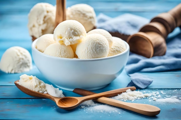 Photo un bol de crème glacée avec une cuillère dedans.