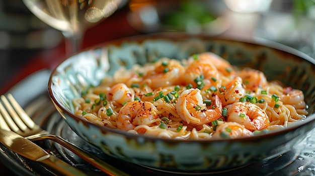 un bol de crevettes avec des légumes