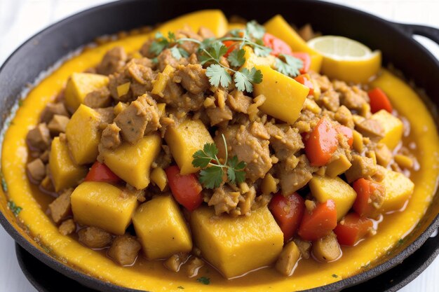 Un bol de curry avec de la viande et des légumes