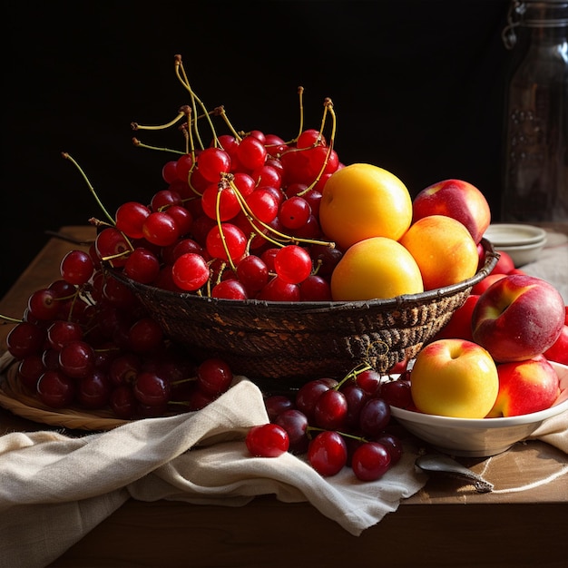 Bol avec de délicieux fruits mûrs sur table