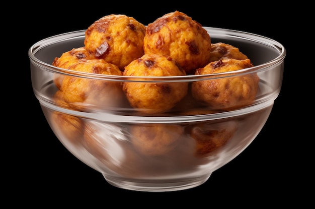 Un bol de délicieux pakora au curry isolé sur un fond transparent