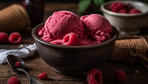 Un bol à dessert gourmand d'été avec un sorbet framboise fraîche généré par l'intelligence artificielle