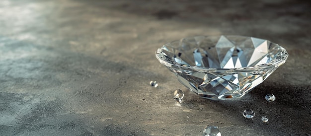 Photo un bol de diamants sur du béton en gros plan