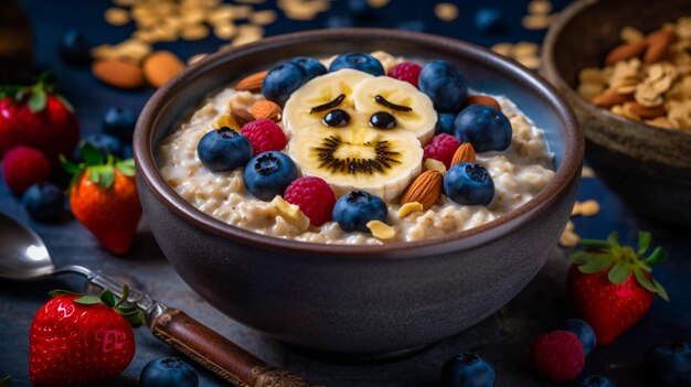 Un bol de farine d'avoine avec des fruits et des noix