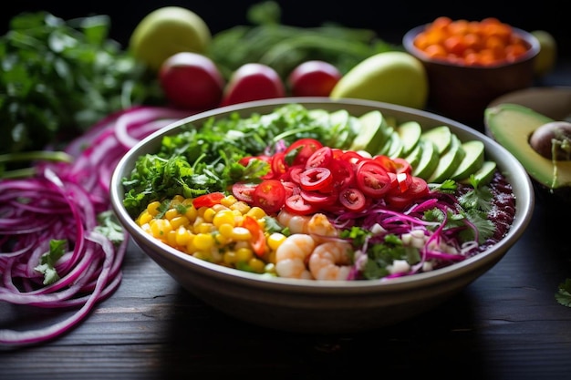 Le bol de la fête de Pozole est vibrant.