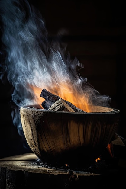 Un bol de feu avec un fond enfumé