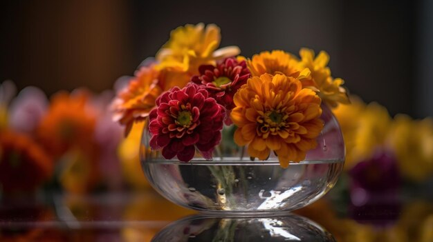 Photo un bol de fleurs est posé sur une table avec un fond noir.