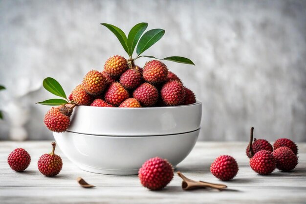 Photo un bol de fraises avec un bouquet de feuilles sur la table