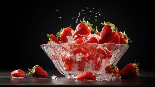 Photo un bol de fraises avec de l'eau qui s'y éclabousse