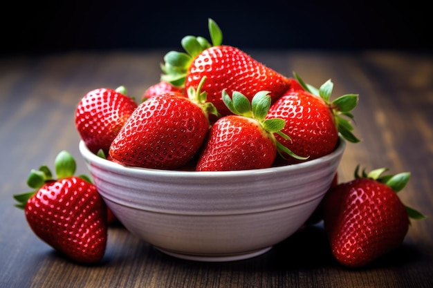 Bol avec des fraises sur une table en bois