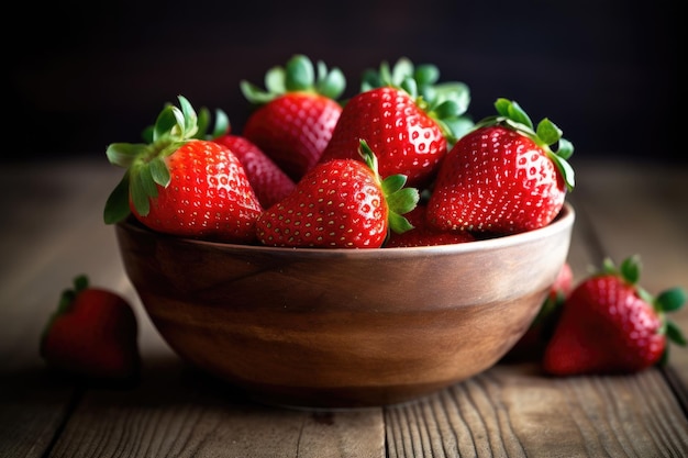 Bol avec des fraises sur une table en bois