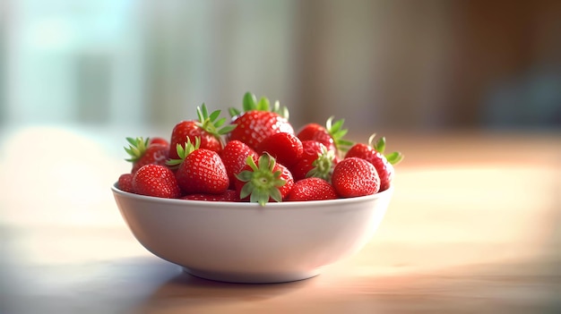 Un bol de fraises sur une table