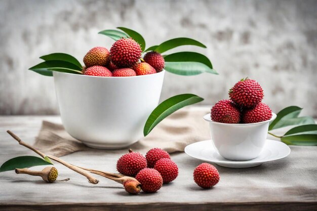 un bol de framboises est assis à côté d'une tasse de café