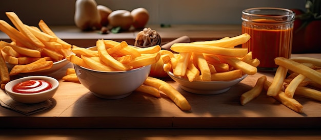 un bol de frites et un bol de tomates.