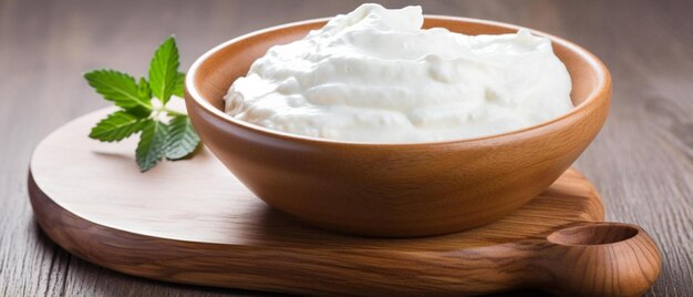 un bol de fromage à la crème avec une cuillère à côté