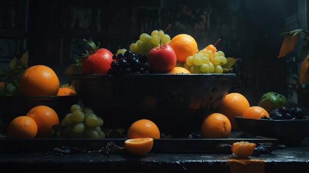 un bol de fruit avec un bol de fruits dessus