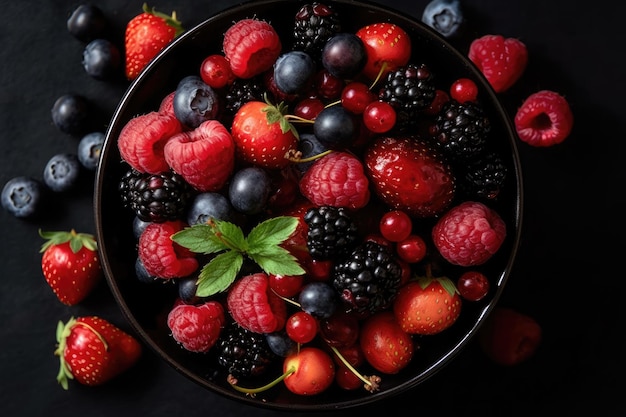 Un bol de fruits avec des baies IA générative