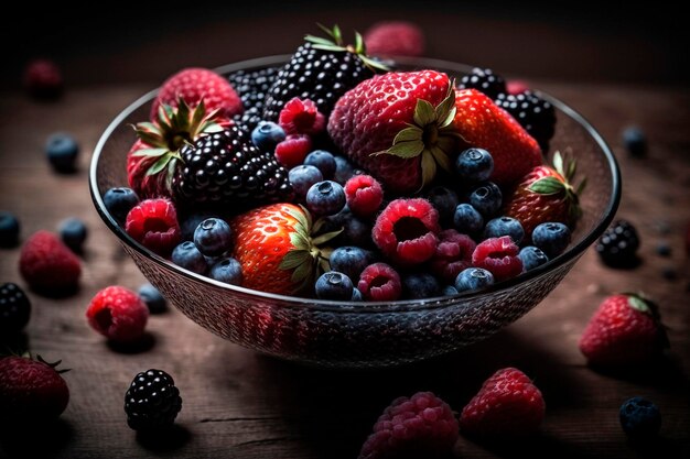 Un bol de fruits avec des baies sur la table