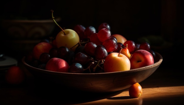 Bol de fruits bio une collation gourmande et saine générée par l'IA