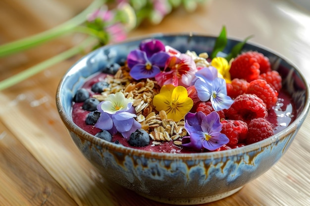 Un bol de fruits avec des bleuets framboises et bleuets