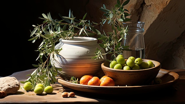 Photo un bol de fruits et un bol de fruits sur une table.