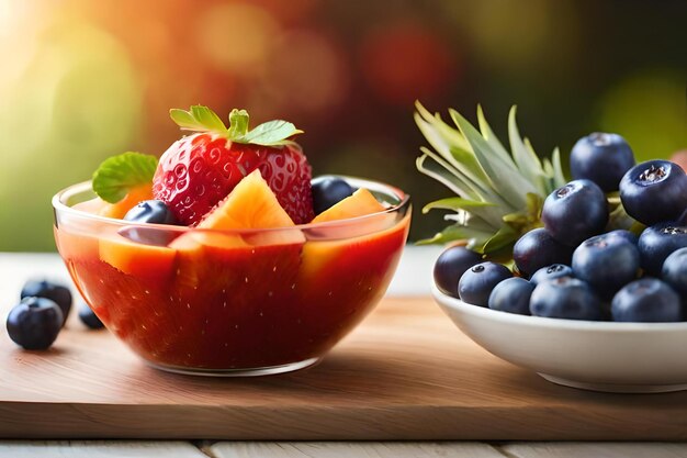 Un bol de fruits à côté d'un bol de fruits.