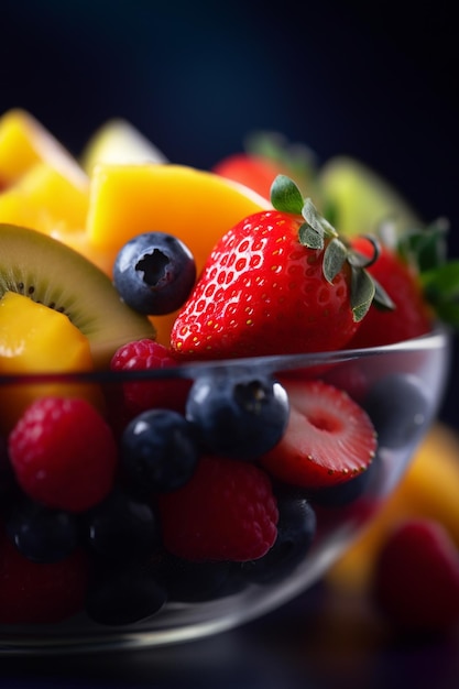 Un bol de fruits avec une feuille verte dessus