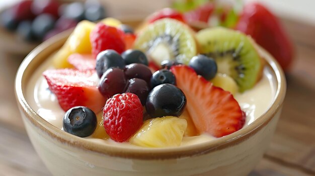 Un bol de fruits frais avec du yogourt crémeux