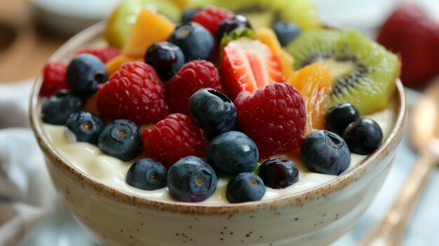 Un bol de fruits frais avec du yogourt crémeux