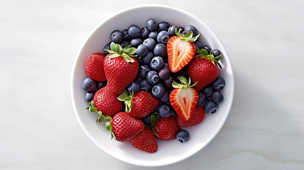 Un bol de fruits avec des fraises et des myrtilles