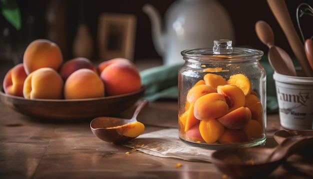 Bol de fruits juteux sur une table rustique une collation d'été rafraîchissante générée par l'IA