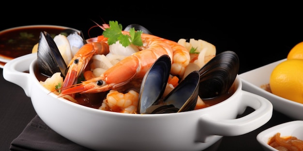 Un bol de fruits de mer avec des moules et des moules