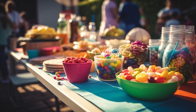 Bol de fruits multicolores une douce indulgence estivale générée par l'IA