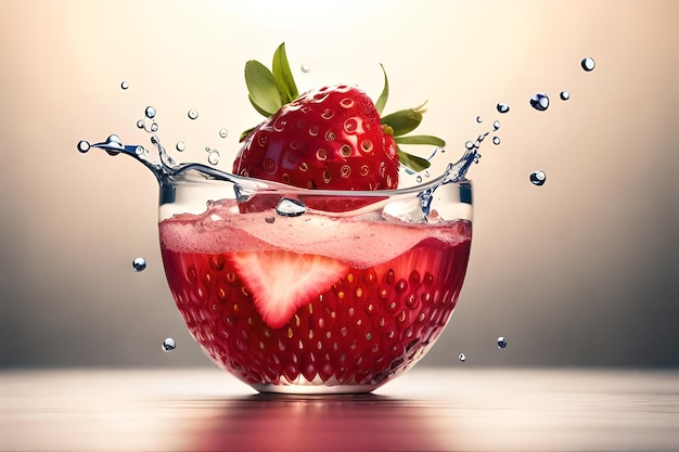 Un bol de fruits avec un peu d'eau et des fraises.