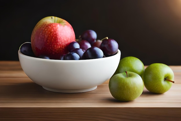 Un bol de fruits avec des pommes sur une table