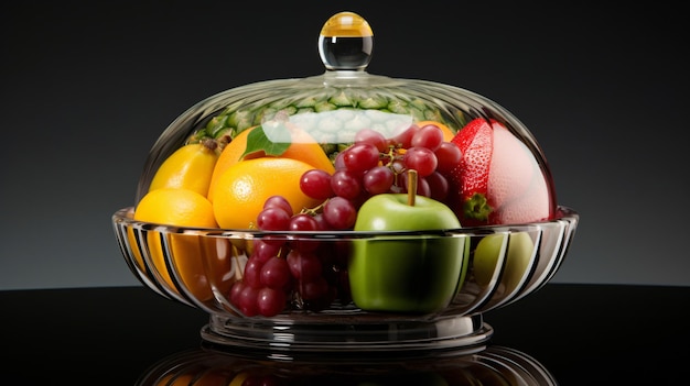 Photo bol à fruits recouvert d'un couvercle en verre capsule en verre pour tablette