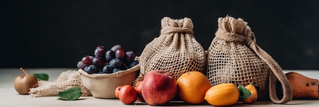 Un bol de fruits et un sac de fruits